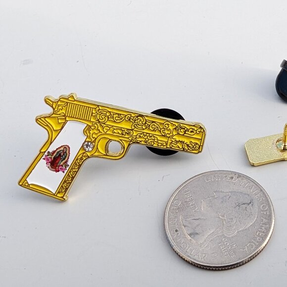 Pin Gun with Virgin Mary For Caps Clothing Enamel Badge Virgen Maria firearm pin - Picture 2 of 5